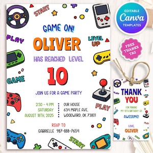 Game Birthday Invitation, Video Game on Invite, Boy Birthday Invitations, Gamer Birthday, Printable Template, Editable Canva