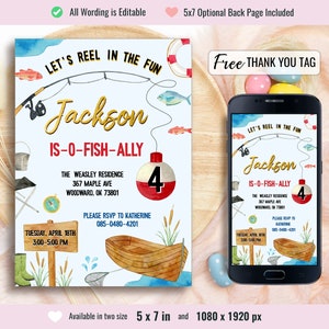Invitation d'anniversaire de pêche, invitation de pêche modifiable, garçon O-fish-allié, fête de pêche pour enfants imprimable, thème de la pêche, TÉLÉCHARGEMENT IMMÉDIAT
