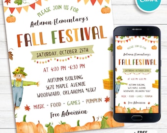 Fall festival flyer Template, Editable Fall festival invite, Printable Autumn invitations, School Party, Church flyer, Instant Download