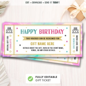 Birthday Gift Voucher Template, Personalized Gift Coupon, Present Voucher, Printable ticket, Editable Certificate, Instant Download