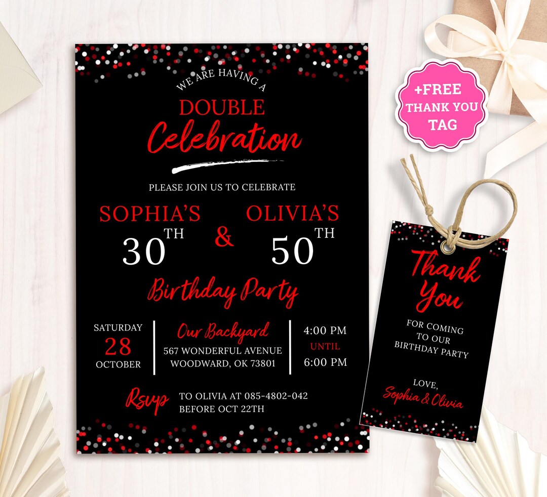 Editable Double Birthday Invitation, Joint Birthday Invite, Any Age