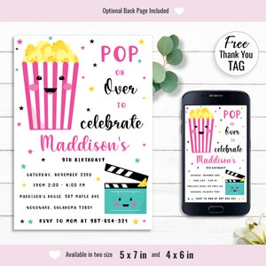 Filmverjaardagsuitnodiging, bioscoopverjaardagsuitnodiging, Pop op over Bday Party Card, Smartphone-uitnodigingen, bewerkbare digitale, Instant Download