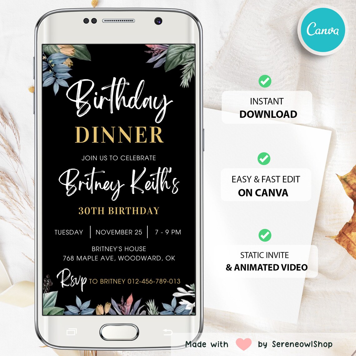 Simple Dinner Invite Editable Birthday Dinner Invitation, Simple Birthday Invite, Dinner ...
