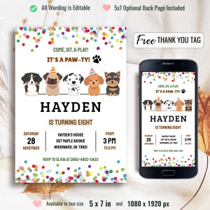 Bearbeitbare Hunde-Geburtstags-Einladung, druckbare Welpen-Einladung, Familien-Geburtstags-Einladung, Haustier-Einladungen, Kinder-Vorlagenkarte, Sofortiger Download