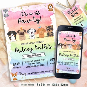 Welpen Geburtstagseinladung Vorlage, Hund Einladung, Printable Welpen einladen, Haustier Einladungen, Hund Thema Party, bearbeitbar, Sofort Download