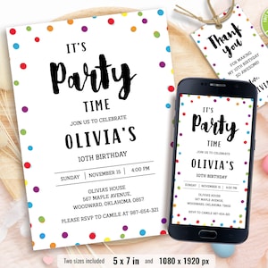 Editable Confetti Birthday Invitation, Colorful invite, Simple Birthday Invitations, Printable Template, Any Age Birthday, Instant Download