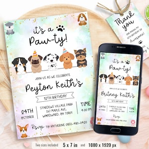 Modèle d'invitation d'anniversaire de chiot, invitation de chien, invitation imprimable de chiot, invitations d'animal de compagnie, fête à thème de chien, modifiable, téléchargement immédiat