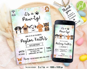 Modello di invito compleanno cucciolo, Invito cane, Invito cucciolo stampabile, Inviti animali domestici, Festa a tema cane, Modificabile, Download istantaneo