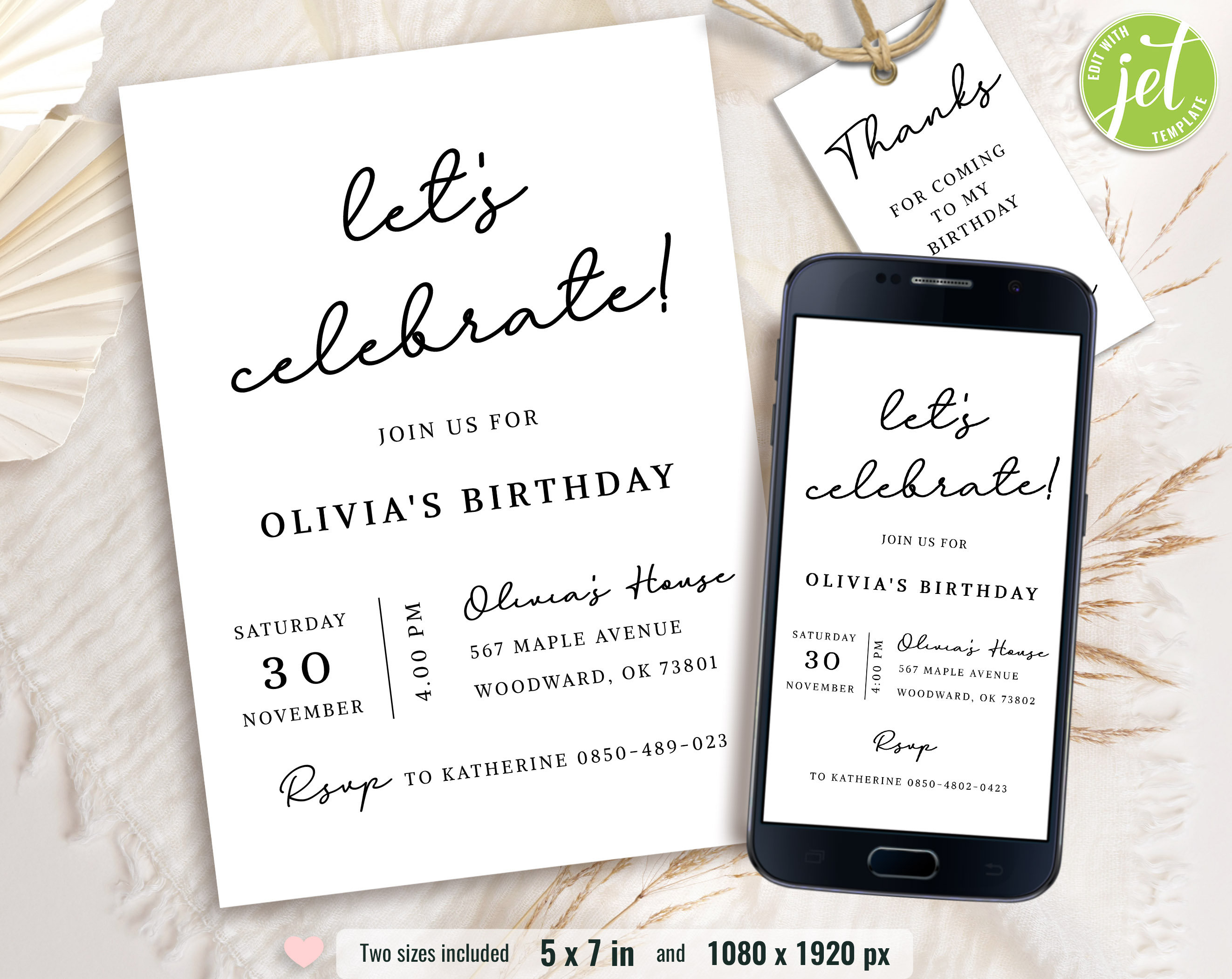 Simple Birthday Invitation, Editable White Minimalist Invite, Dinner Night  Invitations, Elegant Invitation, Any Age, Instant Download - Etsy, image size:2644x2100