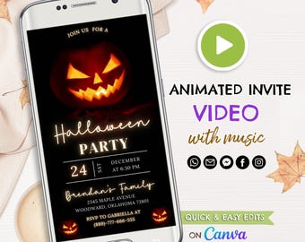 Editable Halloween invitation, Digital Invitations, Animated Video with music, Halloween party invite Template, Instant Download - SKU094