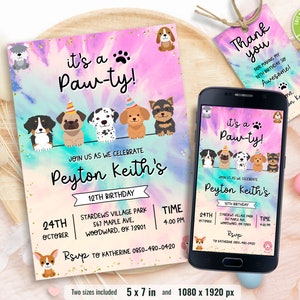 Modelo de convite de aniversário de filhote, convite para cachorro, convite para filhote para imprimir, convites para animais de estimação, festa temática de cachorro, editável, download instantâneo