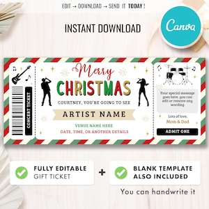 Weihnachten Konzertkarte, Weihnachtsgeschenk, Überraschungsgeschenk Karte, druckbare Musik Karte, Geschenk Gutschein Vorlage, EDITIERBAR, sofort Download