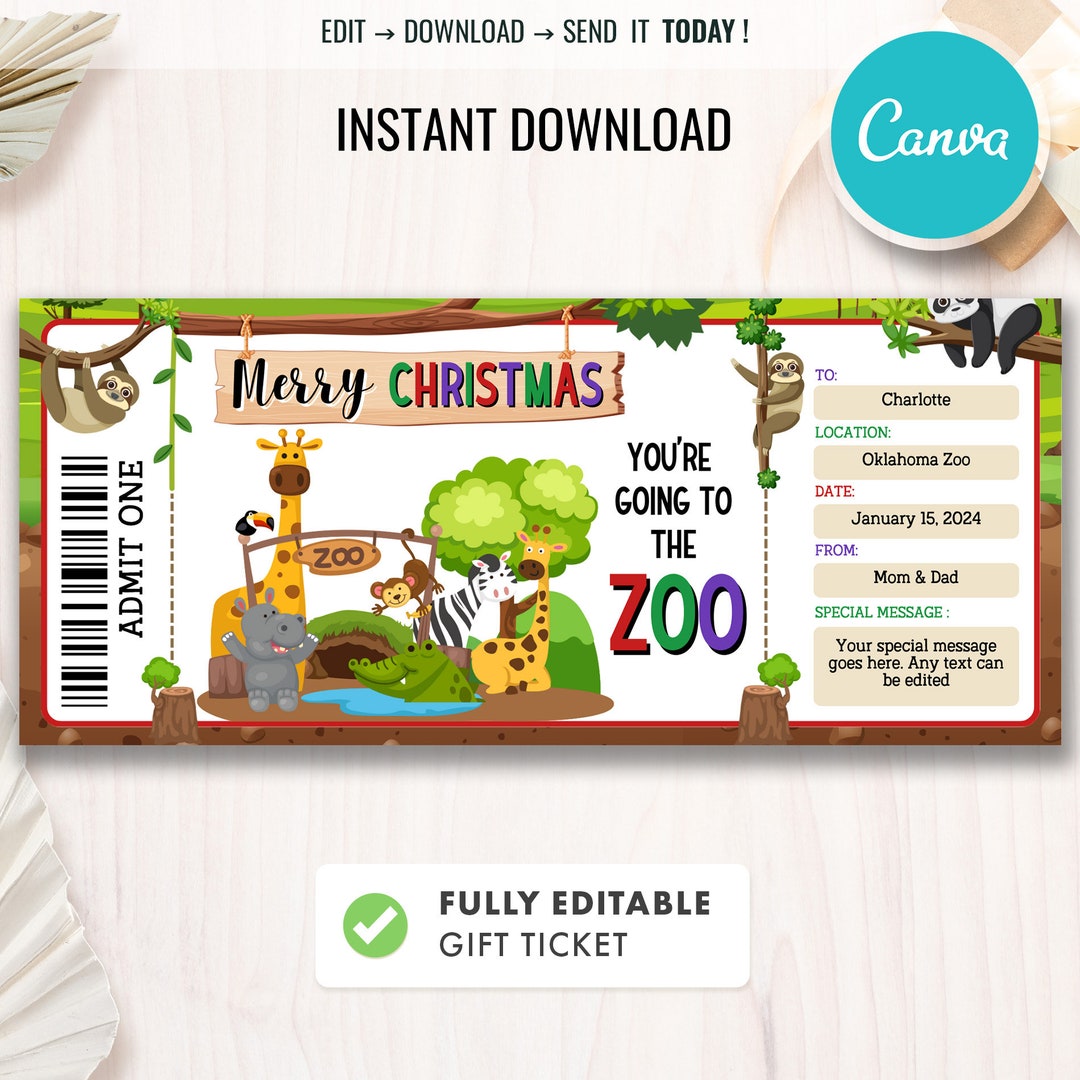 Christmas Gift, Surprise Zoo Ticket, Printable Zoo Ticket, Zoo Gift
