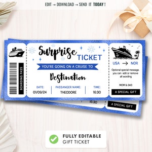 Editierbares Kreuzfahrtticket, Überraschungs-Boarding-Coupon-Pass, Event-Ticket-Vorlage, editierbarer Coupon, Geschenk zum Ausdrucken, sofortiger Download