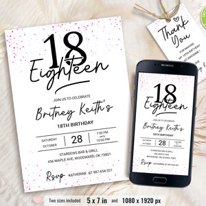 Invitation du 18e anniversaire, invitation minimaliste blanche, invitations d’anniversaire simples, invitation élégante, tout âge, modifiable, téléchargement instantané