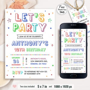 Simple Colorful Birthday Invite, Bright and cheerful party, Invitations, Editable Template, Printable Invitation, Instant Download