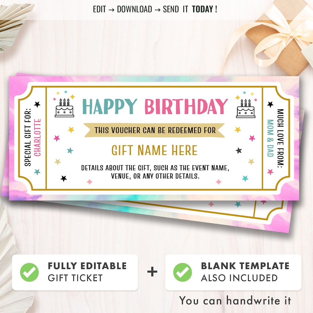 Birthday Gift Voucher Template Personalized Gift Coupon Present Birthday Gift Voucher Template Personalized Gift Coupon Present