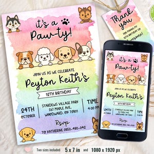 Cat Birthday Invitation, Printable Kitten Invite, Digital invitation, Pet invitations, Editable Kids Template card, Instant Download