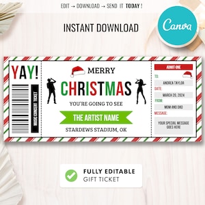 Weihnachtskonzertkarte, Weihnachtsgeschenk, Überraschungsgeschenkkarte, druckbare Musikkarte, Geschenkgutscheinvorlage, EDITIERBAR, sofortiger Download