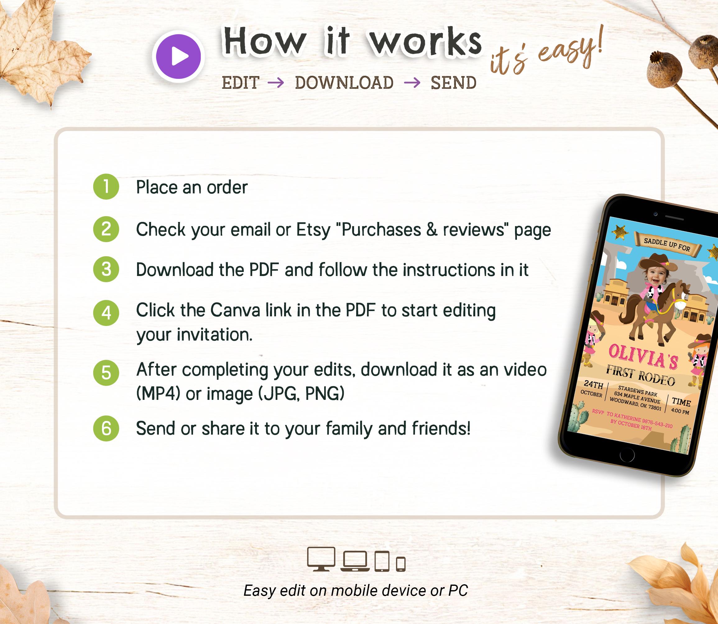 Editable First Rodeo Birthday Video Invitation, Cowboy Birthday Invite ...