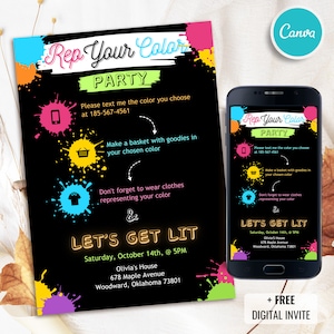 Invitation à une fête modifiable, représentant de votre couleur, invitation à une fête à thème couleur, défi fête sur les réseaux sociaux, modèle pour tout âge, téléchargement immédiat