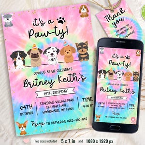 Welpen Geburtstagseinladung Vorlage, Hund Einladung, Printable Welpen einladen, Haustier Einladungen, Hund Thema Party, bearbeitbar, Sofort Download