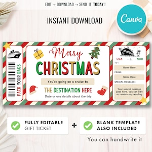 Buono regalo di Natale modificabile, biglietto per crociera, biglietto regalo a sorpresa, vacanza a sorpresa, modello di buono regalo, download immediato