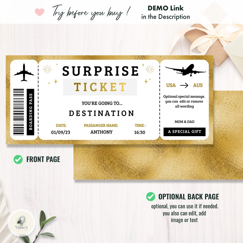 Editable Surprise Trip Ticket, Surprise Boarding Coupon Pass, Event ...