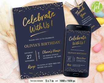 Editable Minimalist Birthday Invitation, Simple Birthday Invite, Party invitations, Digital Invitations,Printable Template, Instant Download