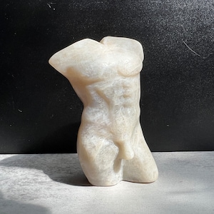 Moonstone Male Body Statue: Chiseled Physique with Blue Flash