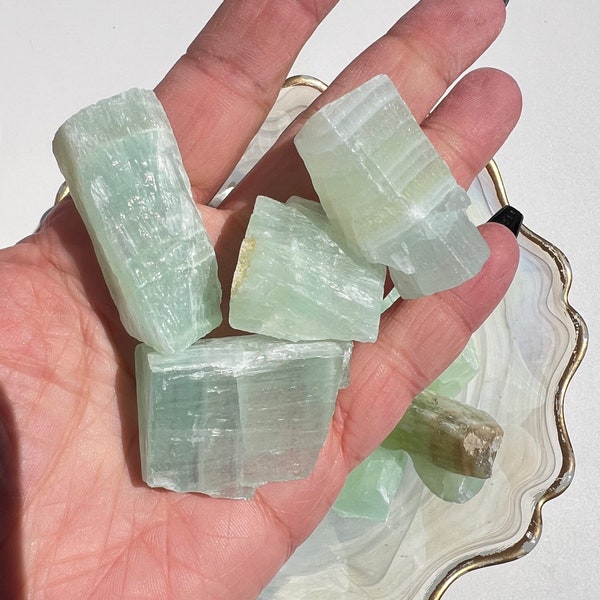 Vibrant Pistachio Calcite Raw Tumbles- Intuitive Pick | Raw Green Banded Calcite Tumbles | Unique Crystals