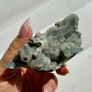 Blue-Gray Botryoidal Chalcedony with Druzy Quartz | Raw Crystal Specimen | Sugar Quartz