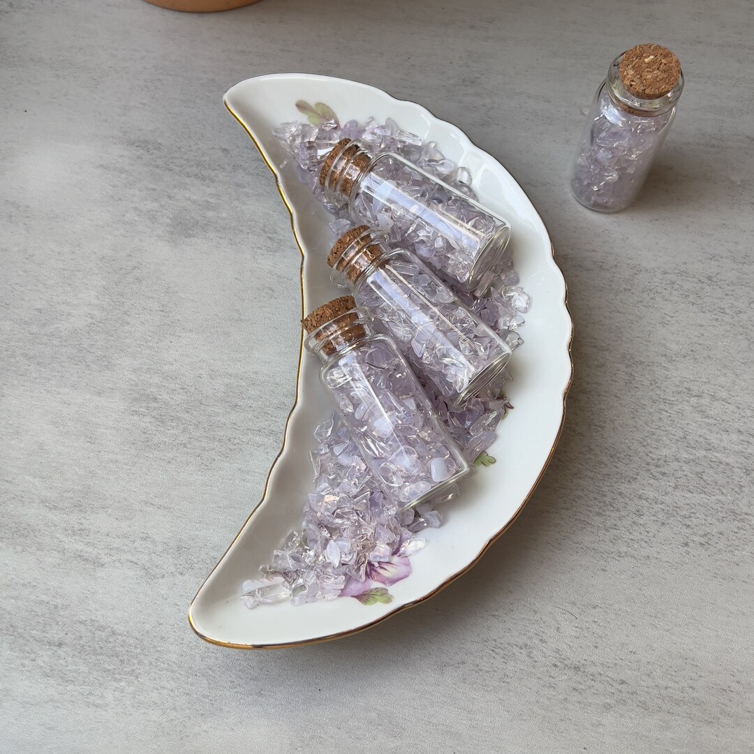 Lavender Moon Quartz Crystal Chips in Wish Bottle: Rare Brazilian