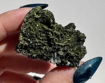 Epidote and Quartz Raw Mineral Specimen | Sparkling Fairy Quartz from Hakkâri Province, Turkey | Forest Quartz Crystal
