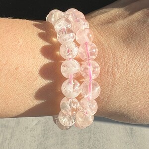Snow l Rose Quartz Bracelet- 8MM | High Quality Bead Bracelet White Garden Rose Quartz