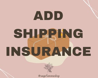 May include: A brown package with a white ribbon and gold stars on a pink background with the text "ADD SHIPPING INSURANCE" and the social media handle "@sagefemmeshop".