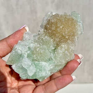 Rare Green and Honey Apophyllite Specimen with Mesolite Inclusions.  | Unique Mineral Collection