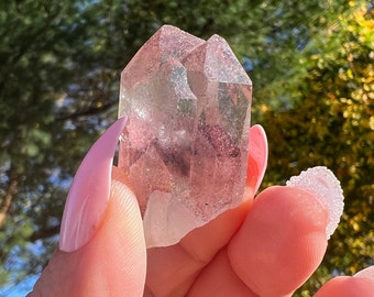 Beautiful Red Phantom Double Point Cluster with 3 Points from India | Hematite Included Quartz | Ghost Crystal