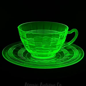 Anchor & Hocking Ring Pattern Uranium Glass Cups Set of 6