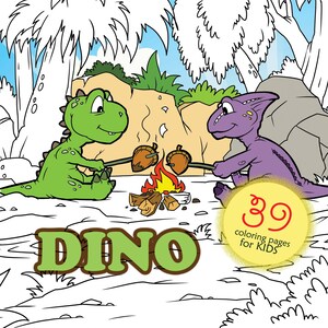 39 Coloring Pages for Kids. Little Funny Dinos and Dangerous T-rex. Printable PDF Coloring Book