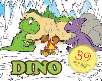 39 Coloring Pages for Kids. Little Funny Dinos and Dangerous T-rex. Printable PDF Coloring Book