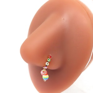 MULTICOLOR DANGLE Nose Ring | Nose Hoop | Dangle Nose Ring | Nose Piercing | Nose Jewelry | Nose Ring