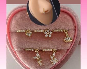 GOLD NOSE RING | Nose Hoop | Dangle Nose Ring | Nose Piercing | Nose Jewelry | Nose Ring |  Dangle Gold Plated Nose Ring