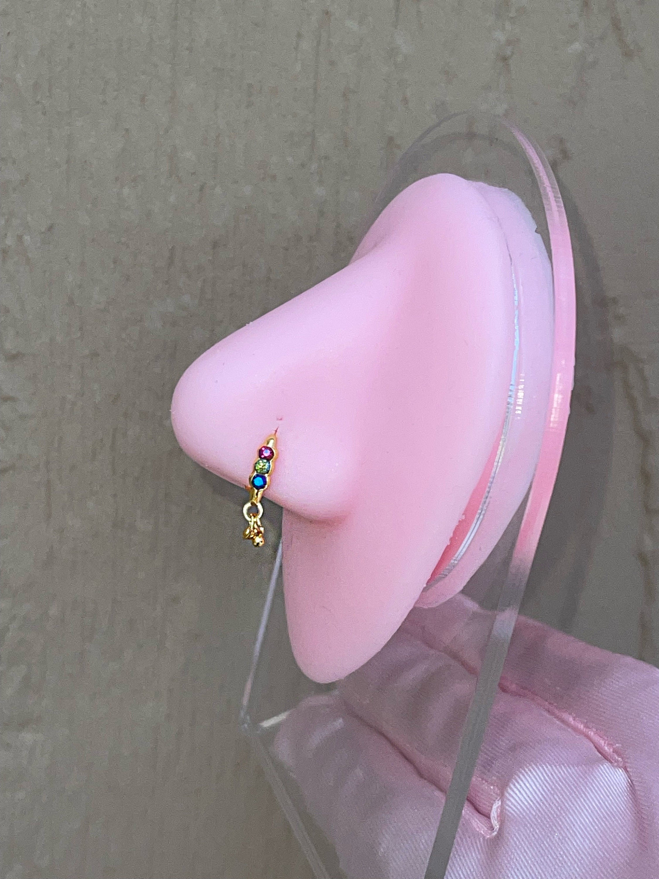 MULTICOLOR DANGLE Gold Nose Ring| Nose Piercing | Nose Jewelry | Nose Stud |  Nose Ring | Dangle Nose Stud|  Dangle Nose Ring