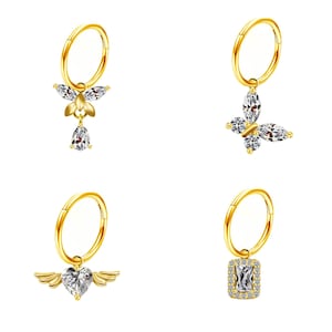 GOLD NOSE RING | Nose Hoop | Dangle Nose Ring | Nose Piercing | Nose Jewelry | Nose Ring | Dangle Gold Plated Nose