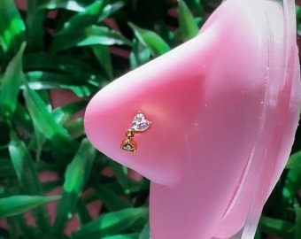 HEART DANGLE Nose Stud| Nose Piercing | Nose Jewelry | Nose Stud |  Nose Ring | Dangle Nose Stud|  Dangle Nose Ring
