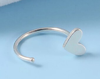 STERLING SILVER HEART Anello naso / Naso Cerchio / Dangle Anello naso / Naso Piercing / Naso Gioielli / Anello naso in argento sterling