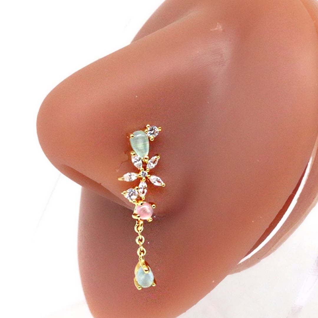 FLOWER DANGLE L Bend Dangle Nose Stud Nose Piercing Nose Jewelry — free download