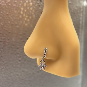 Anillo de nariz colgante con forma de flor de plata / Aro de nariz con forma de flor / Perforación de nariz / Joyas para nariz / Anillo de nariz / 20 g