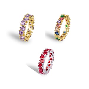 HEART ETERNITY RING | Heart Stone Ring | Statement Ring | Cubic Zirconia  | Gift for her| Engagement| Purple  White Red Multi Heart Ring